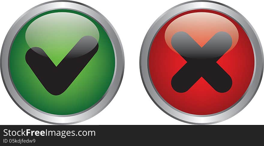 Green right and red wrong circle button