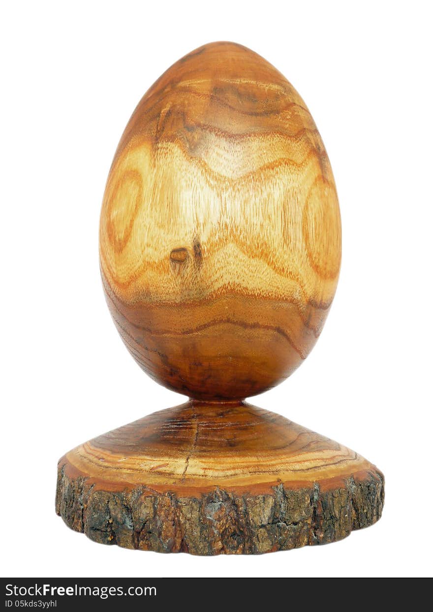 Wooden egg made from acacia tree with bark