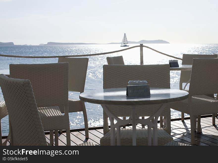 Beautiful sea view, with a sailboat on the sea