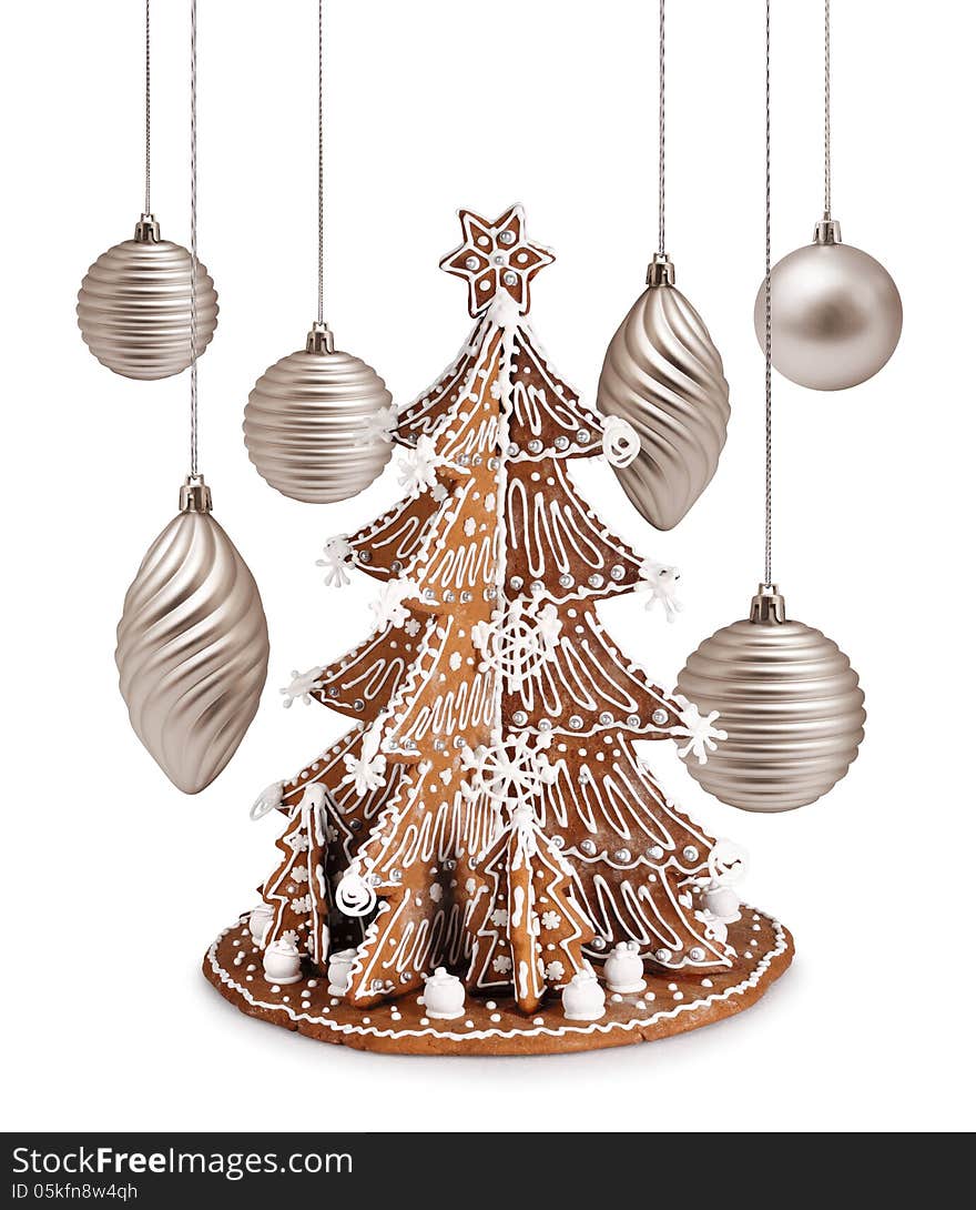 Gingerbread tree and Xmas silver decoration