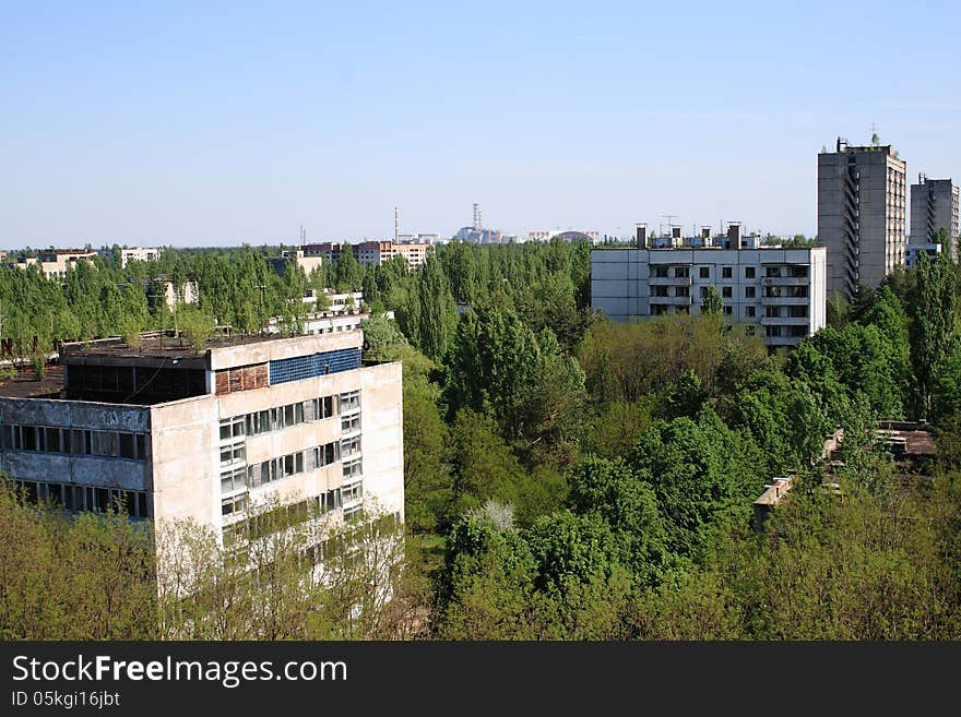 Pripyat city and Chernobyl Nuclear Power Plant view