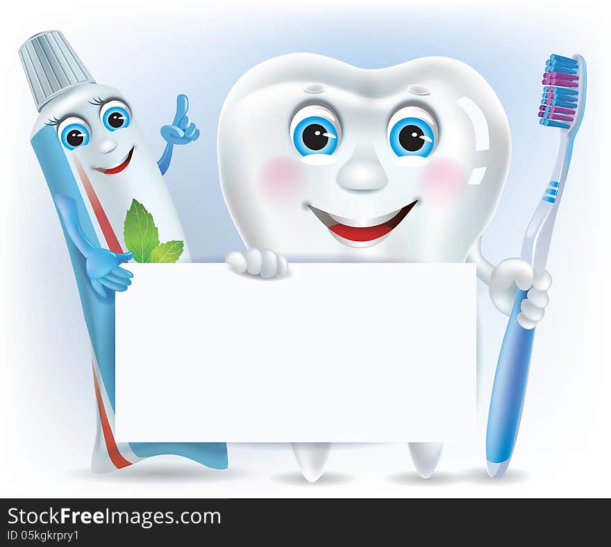 Funny tooth, tooth paste and tooth brush with blan