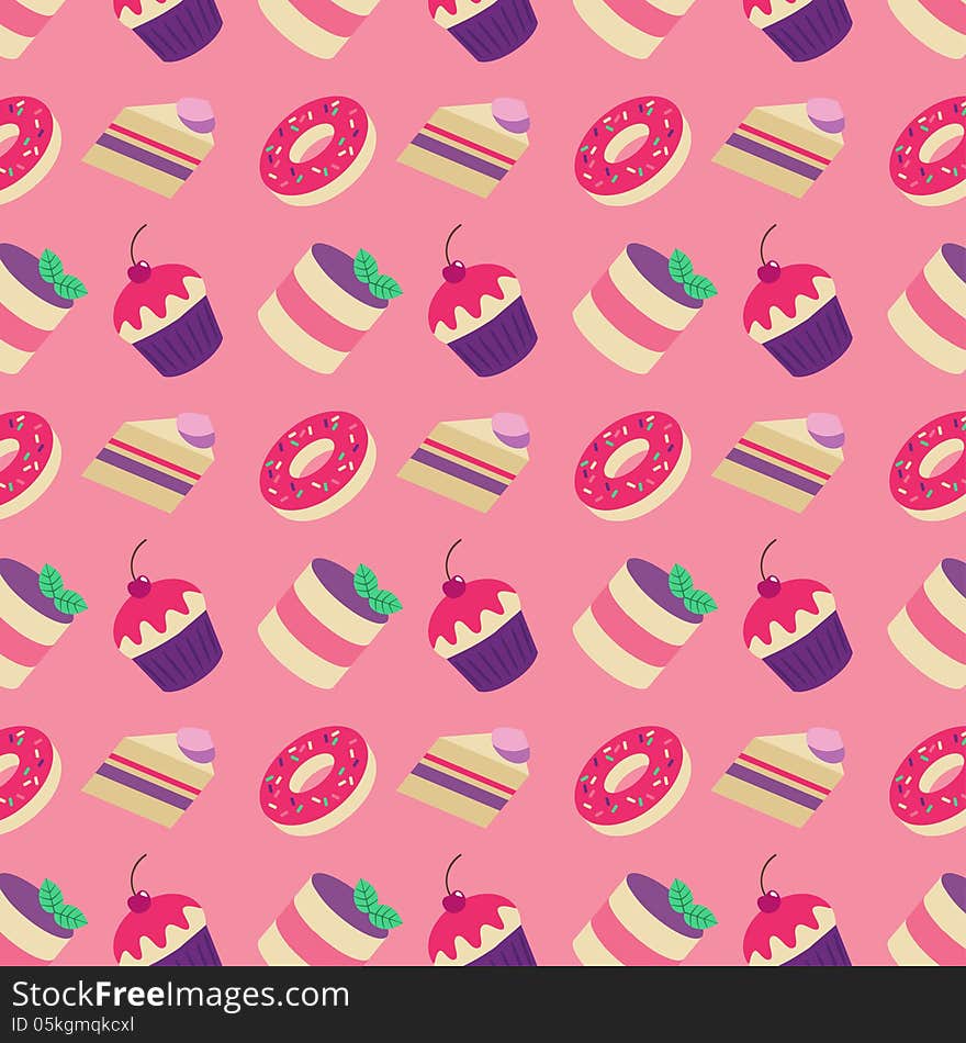 Cakes, Cupcakes and donuts vector pattern