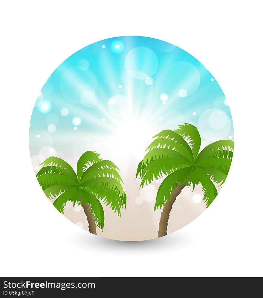 Illustration summer holiday picture with sunlight and palm leaves - vector