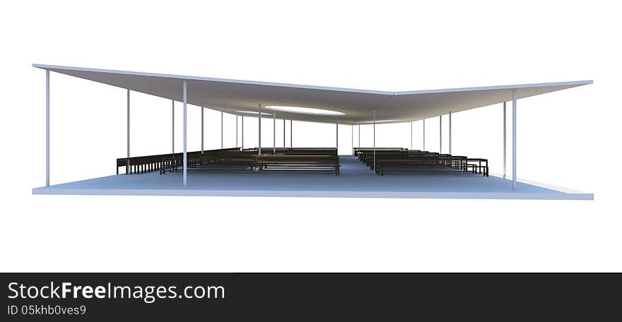 3D Rendered of futuristic architecture, modern canteen on white background. 3D Rendered of futuristic architecture, modern canteen on white background