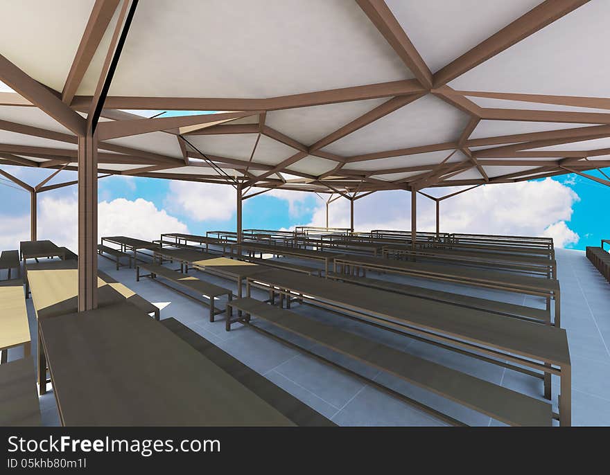 3D Rendered of Canteen, Organic Architecture