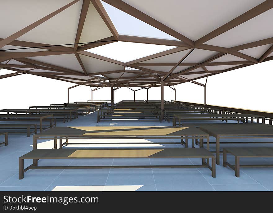 3D Rendered of Canteen,Organic Architecture on white background