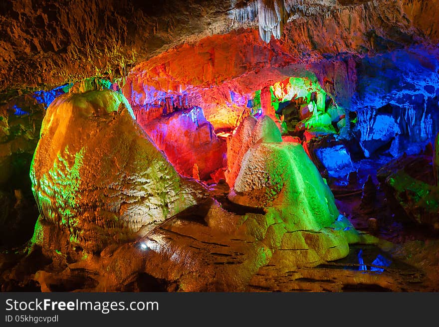 The colorful water-eroded cave