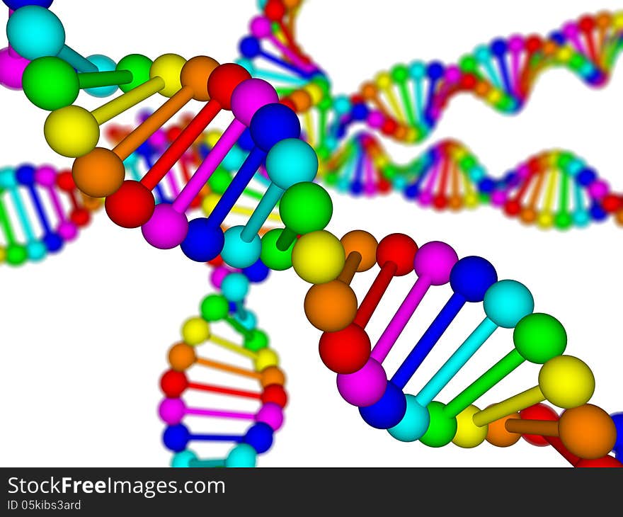 3D illustration of deoxyribonucleic acid (DNA). Theme of medicine, genetic engineering, genetic modification, biochemistry, biotechnology, biology. On white background. 3D illustration of deoxyribonucleic acid (DNA). Theme of medicine, genetic engineering, genetic modification, biochemistry, biotechnology, biology. On white background.