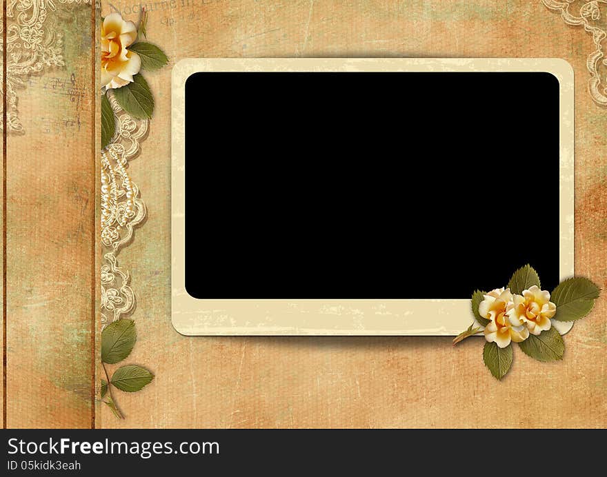 Vintage shabby background with polaroid-frame, roses, lace and with the space for text or photo. Vintage shabby background with polaroid-frame, roses, lace and with the space for text or photo