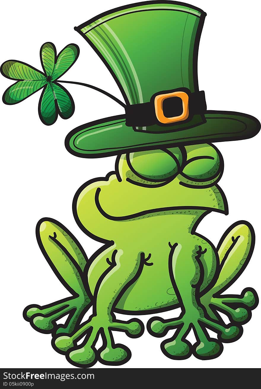 St Patricks Day frog wearing a green hat with a shamrock while posing and smiling. St Patricks Day frog wearing a green hat with a shamrock while posing and smiling