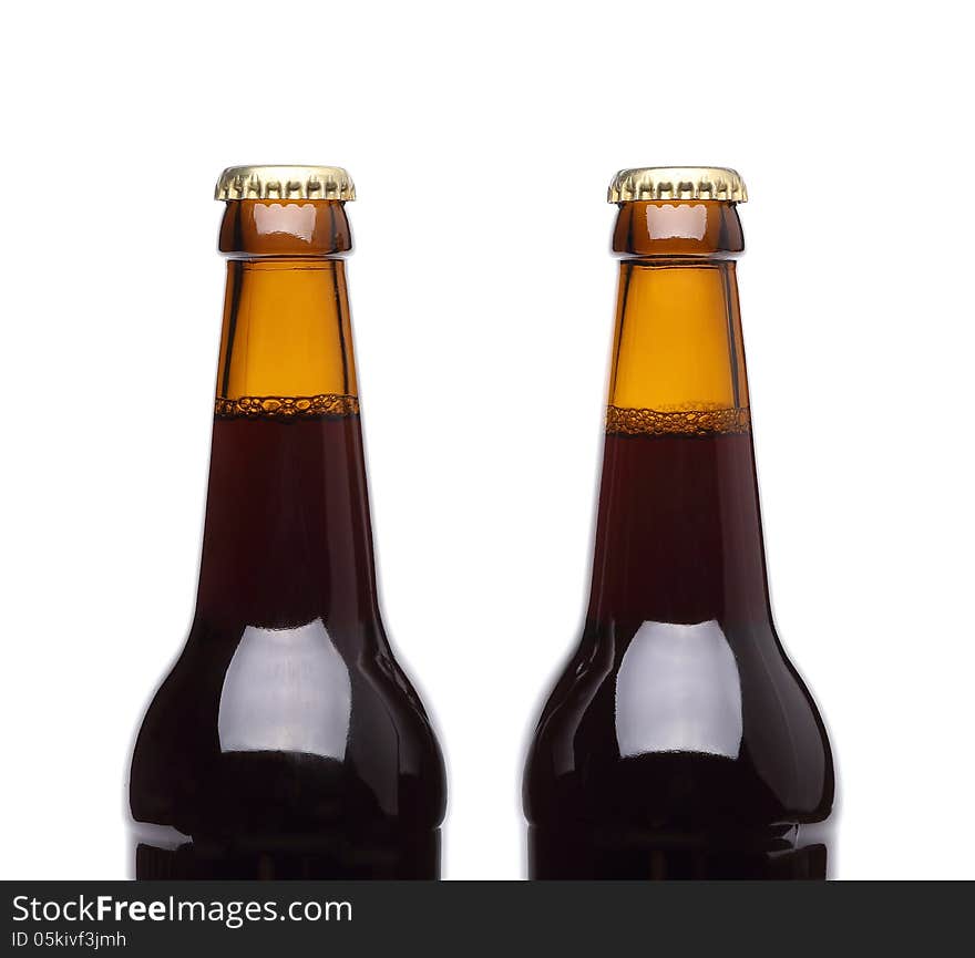 Two Bottles Of Beer On White Background.