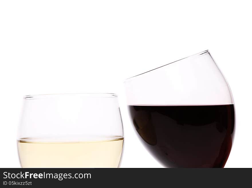 White and red wine glasses on a white background