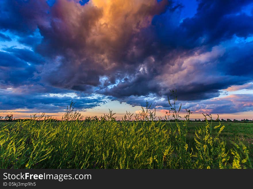 Dramatic sunset stormy cloudscape