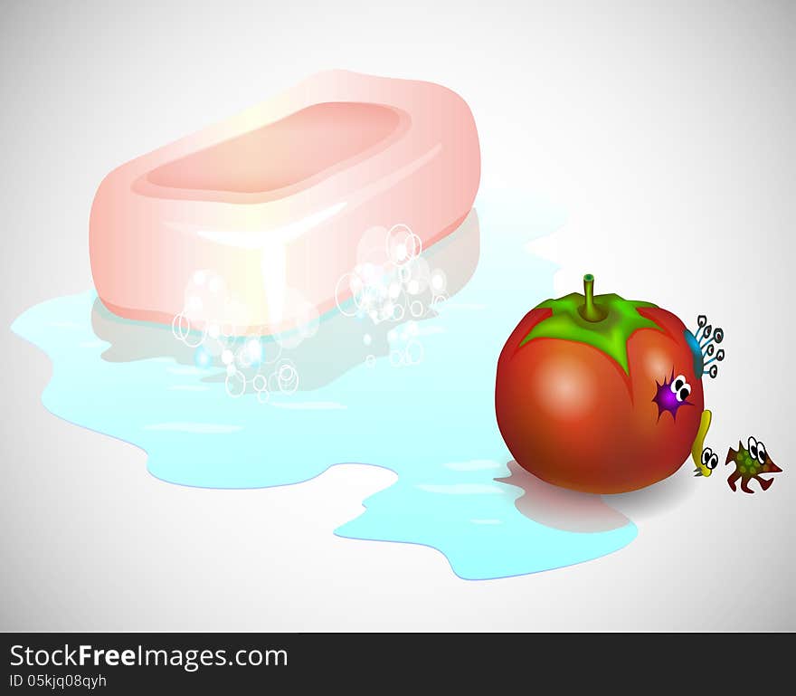 Washing red tomato from bacterium. Washing red tomato from bacterium