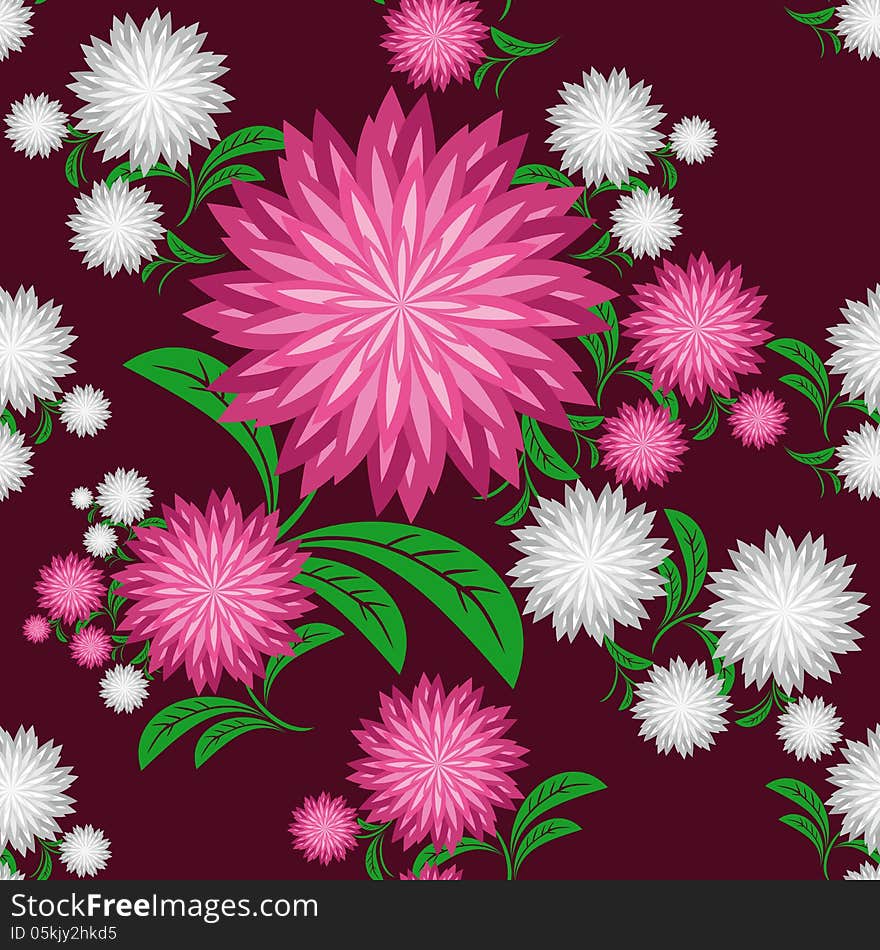 Flower Seamless Pattern With Chrysanthemums