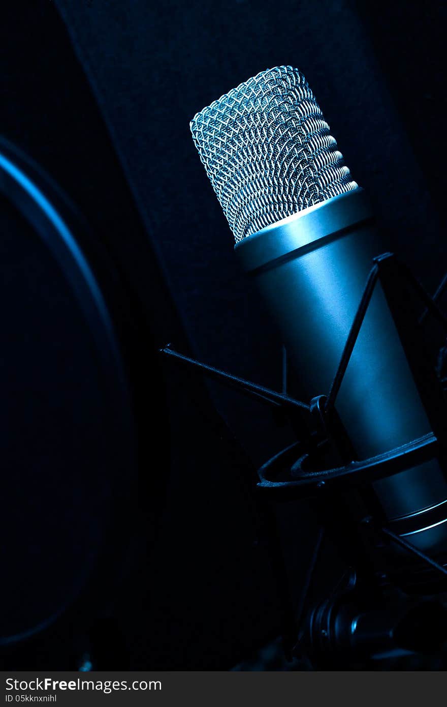 Condenser microphone in recording studio. Condenser microphone in recording studio