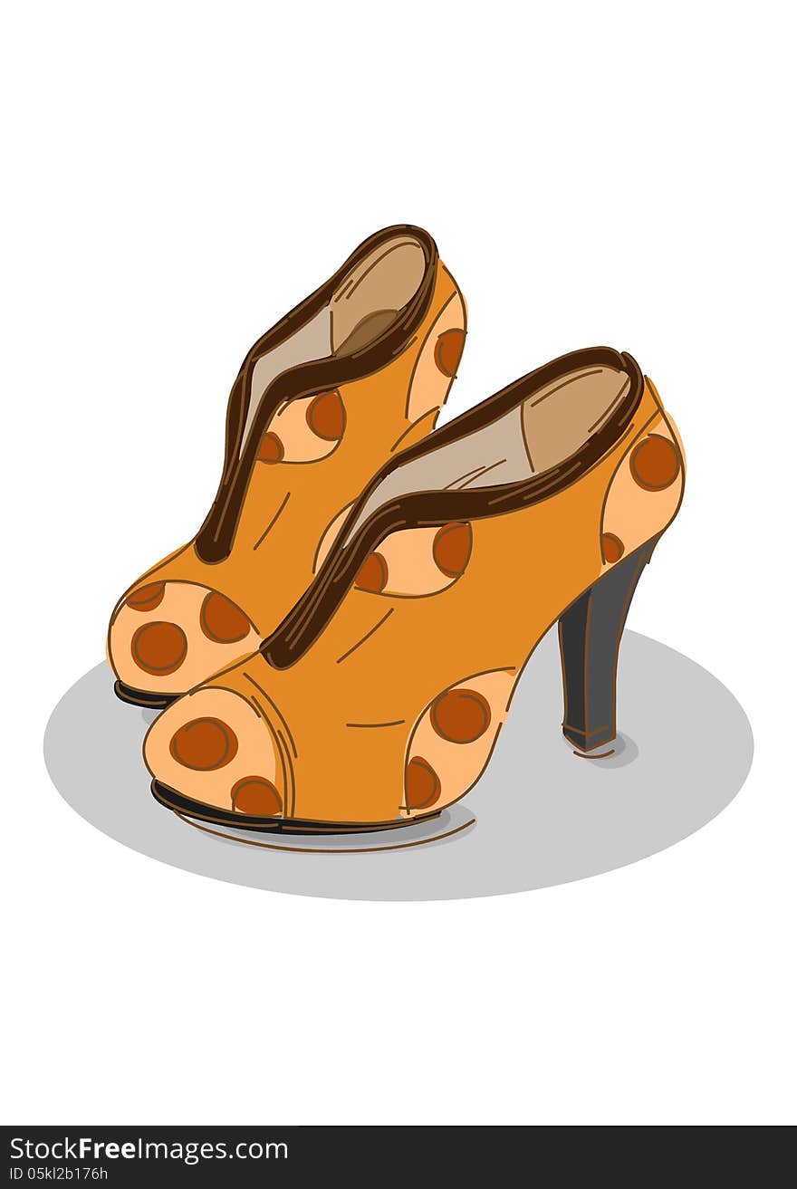 Fancy shoes closed type on a high heel with a pattern of polka dots