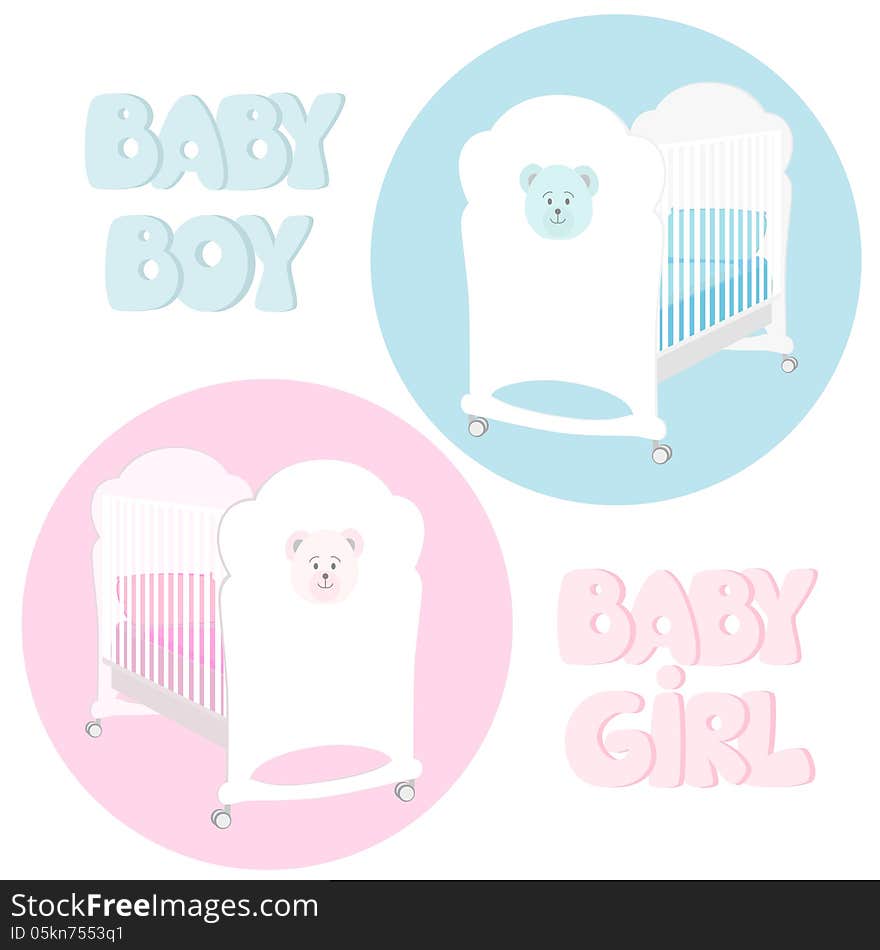 Two cots for a boy and for a girl. Two cots for a boy and for a girl