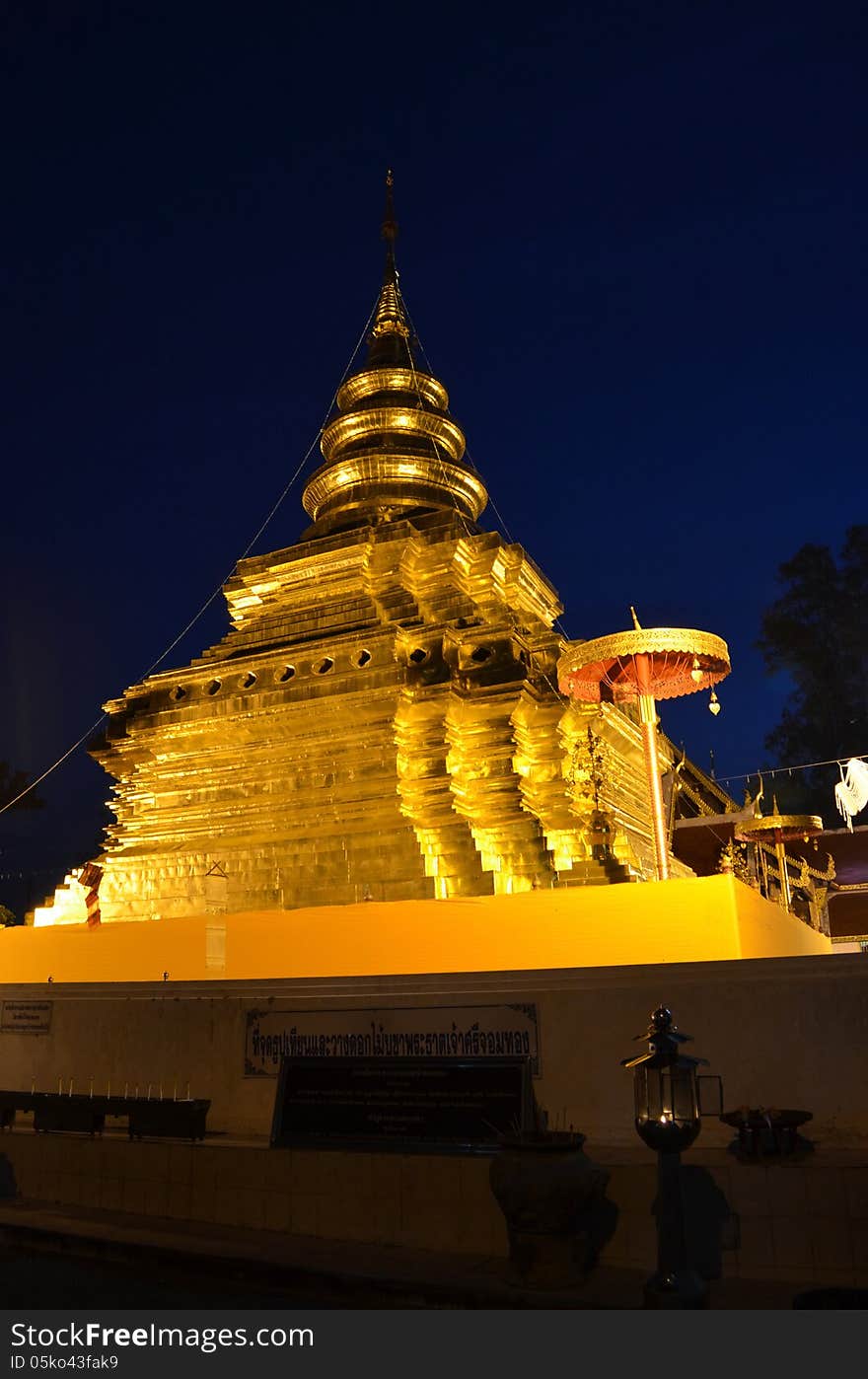 Phra That Sri Jom Thong Before Sunrise, Series 1_2, Golden Pagoda on Spot Light, Chiang Mai province, Thailand