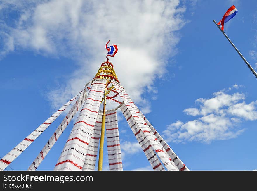 Thai flag blowing in the wind against a beautiful cloud. Thai flag blowing in the wind against a beautiful cloud