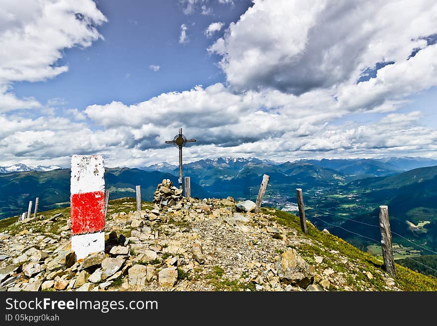 Summit cross at mount Campiler. Summit cross at mount Campiler