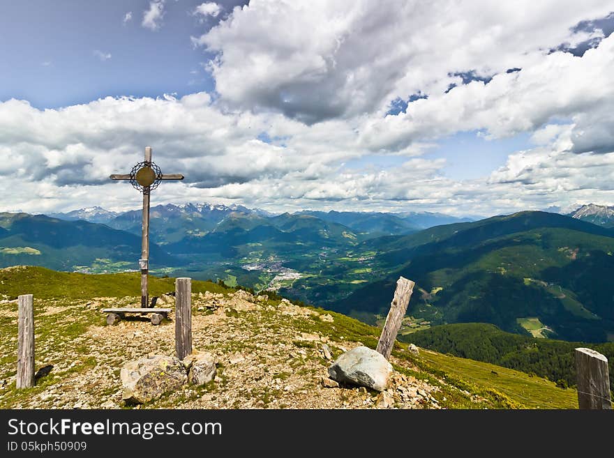 Summit cross at mount Campiler. Summit cross at mount Campiler