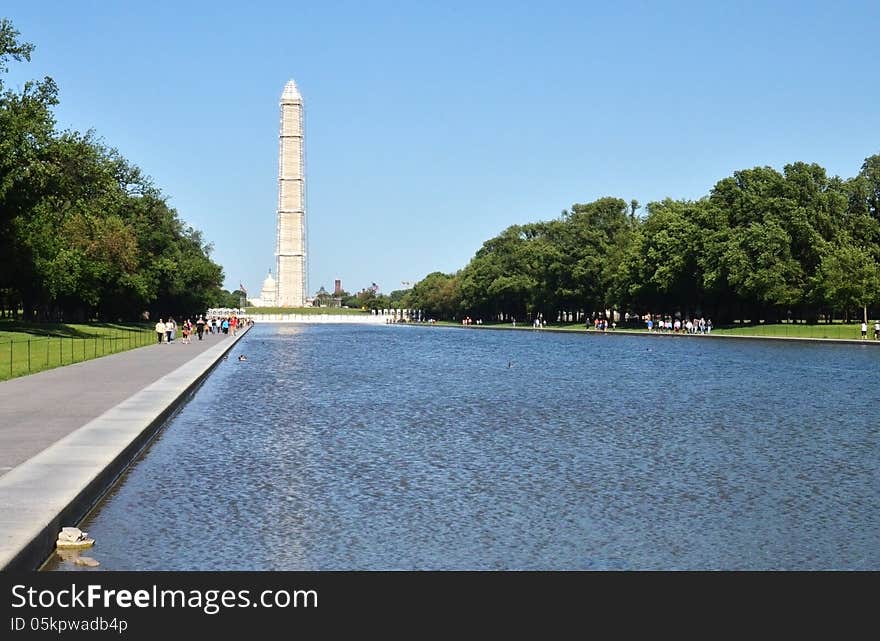 The Washington Monument under reconstruction.