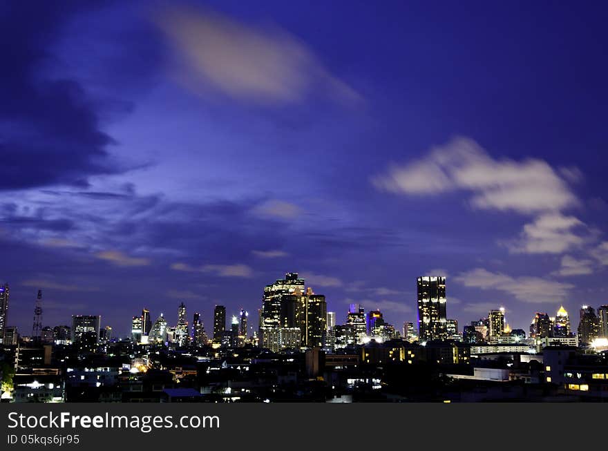 Aerial view of city skyline at night. Bangkok. Thailand.