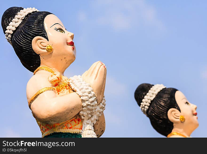 Thai ladies sculpture with Thai Greeting. Thai ladies sculpture with Thai Greeting