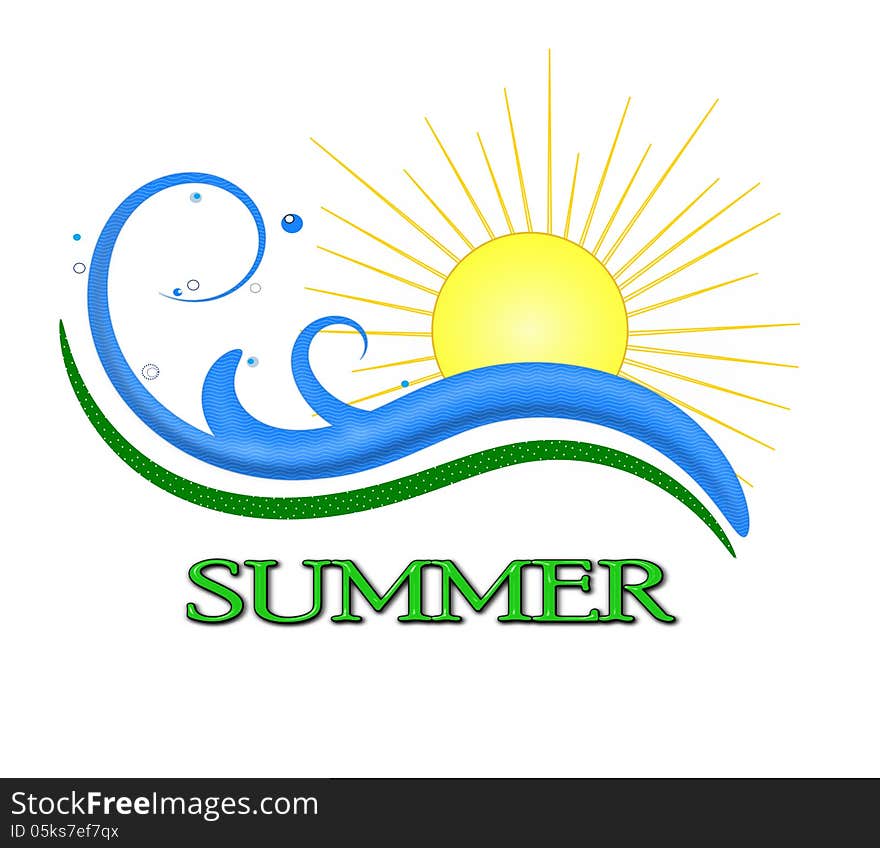 Summer illustration with waves and sun