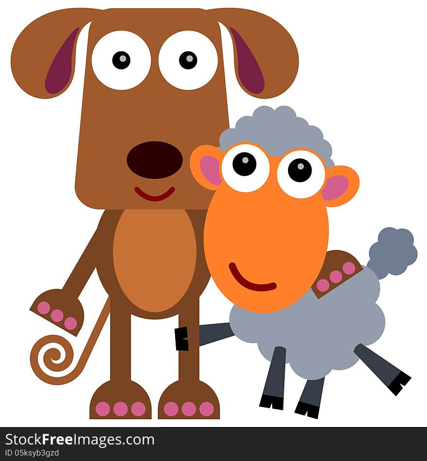 A cartoon illustration of a dog and his pet sheep