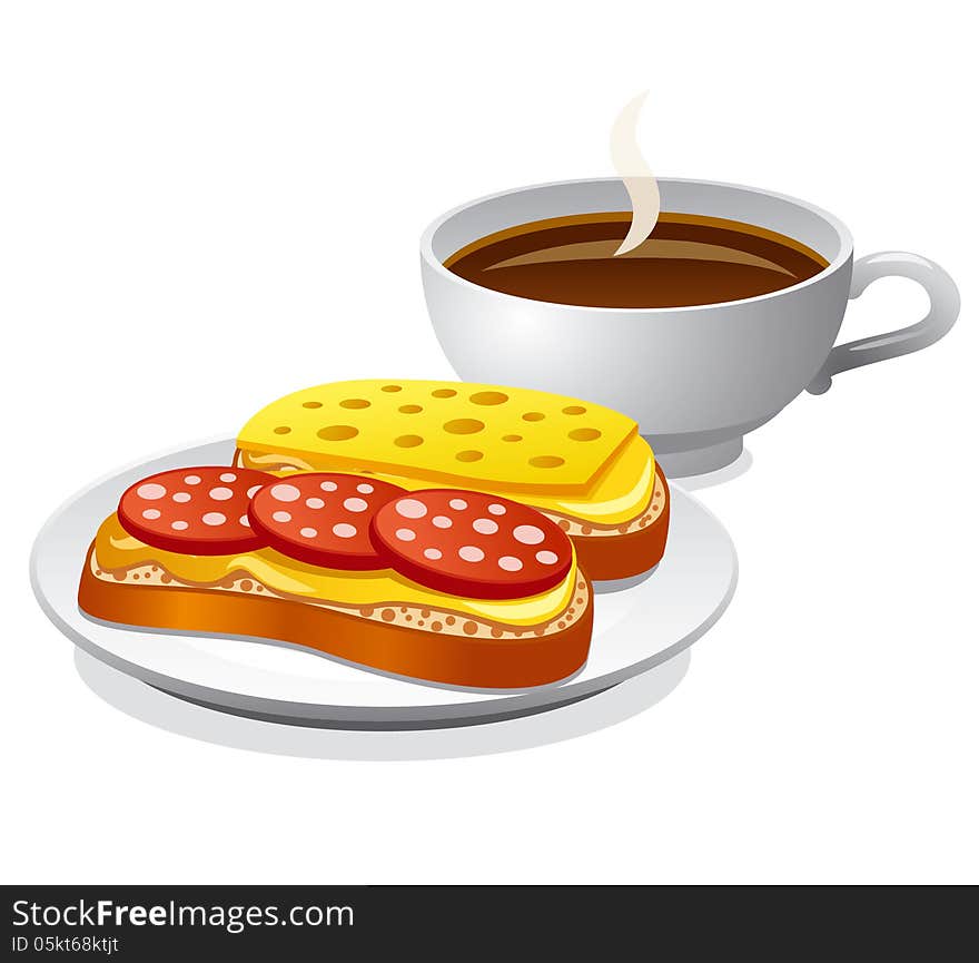 Illustration of breakfast with sandwiches