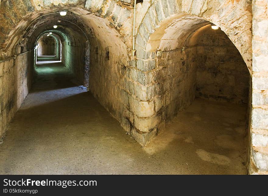 View of underground galleries in the Roman theater in Sagunto, Valencia, Spain