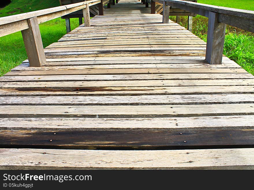 Wood bridge in park,Thailand