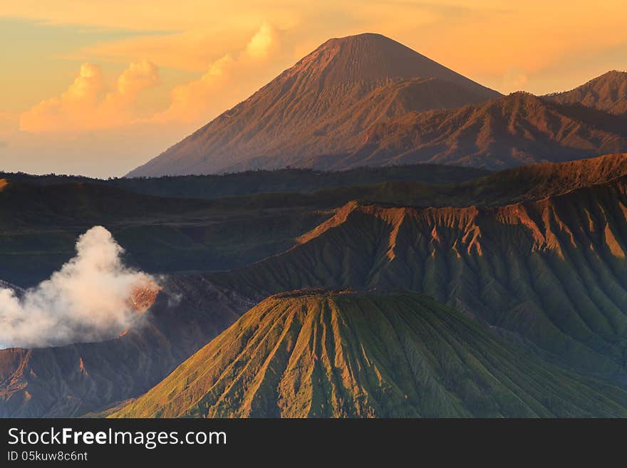 Bromo Mountain in Tengger Semeru National Park at sunrise