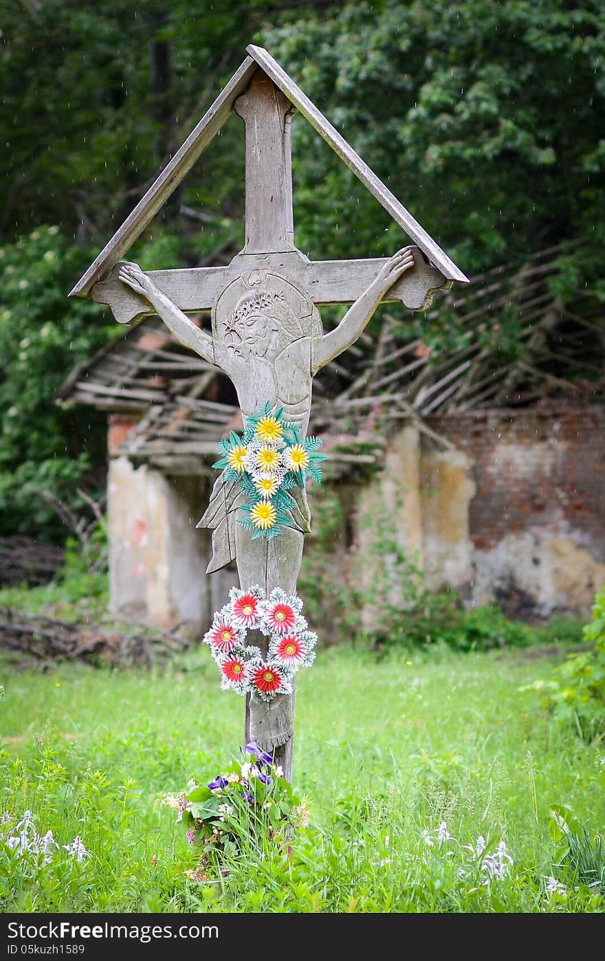 Wodden cross in the countryside