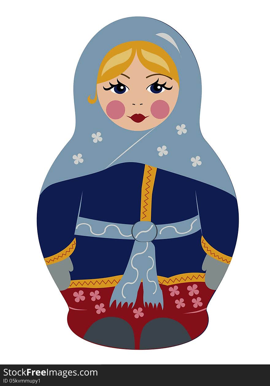 Russian traditional souvenir — nested doll matrioshka in winter clothes isolated. Russian traditional souvenir — nested doll matrioshka in winter clothes isolated.