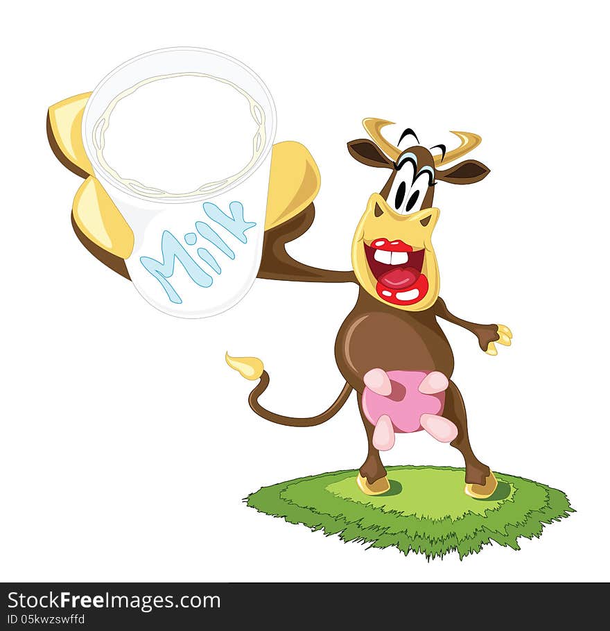 Cartoon Dairy Cow with glass of milk