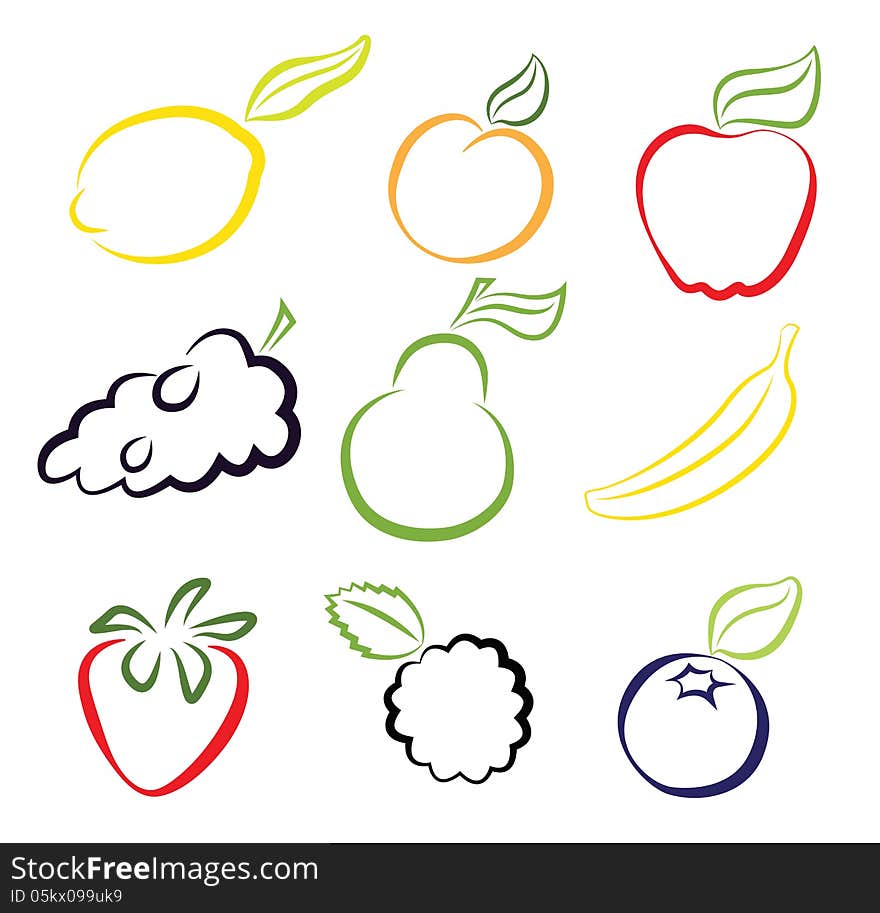 Composition of Simplified Fruits Icons. Composition of Simplified Fruits Icons