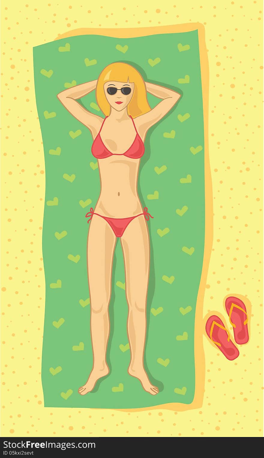 Vector illustration of girl sunbathes