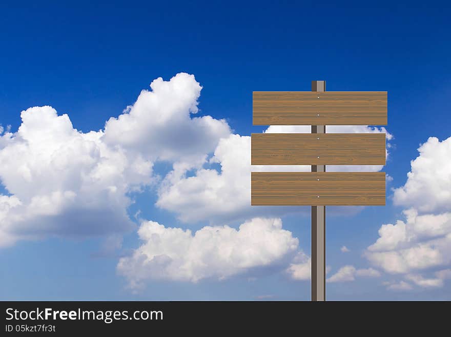 Blank wooden billbroad over blue sky background