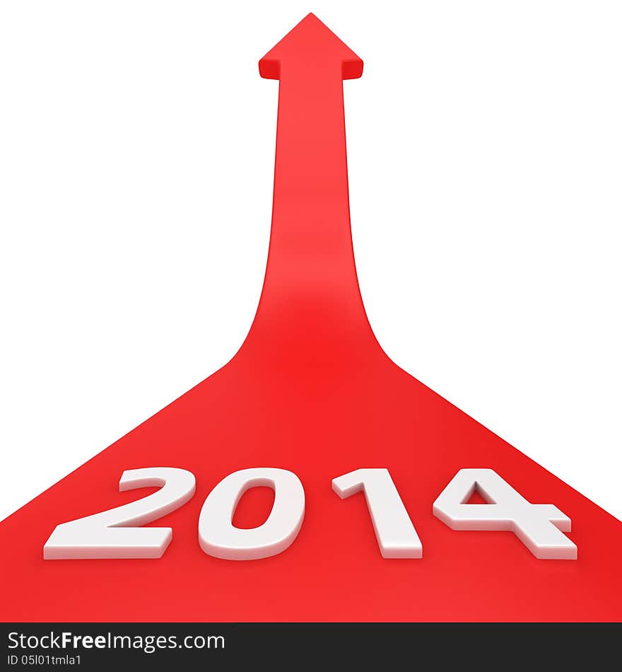 New year 2014 on the growing up red arrow. New year 2014 on the growing up red arrow