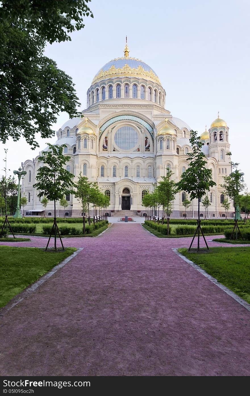 The naval Cathedral in Kronstadt Russia. View of the Cathedral square.