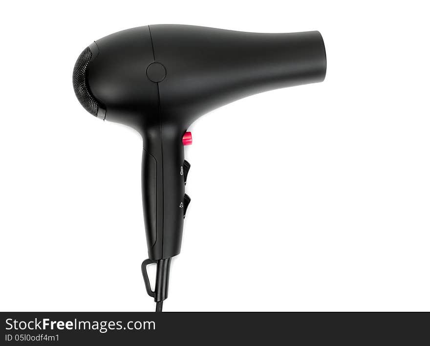 Black hairdryer isolated on white background