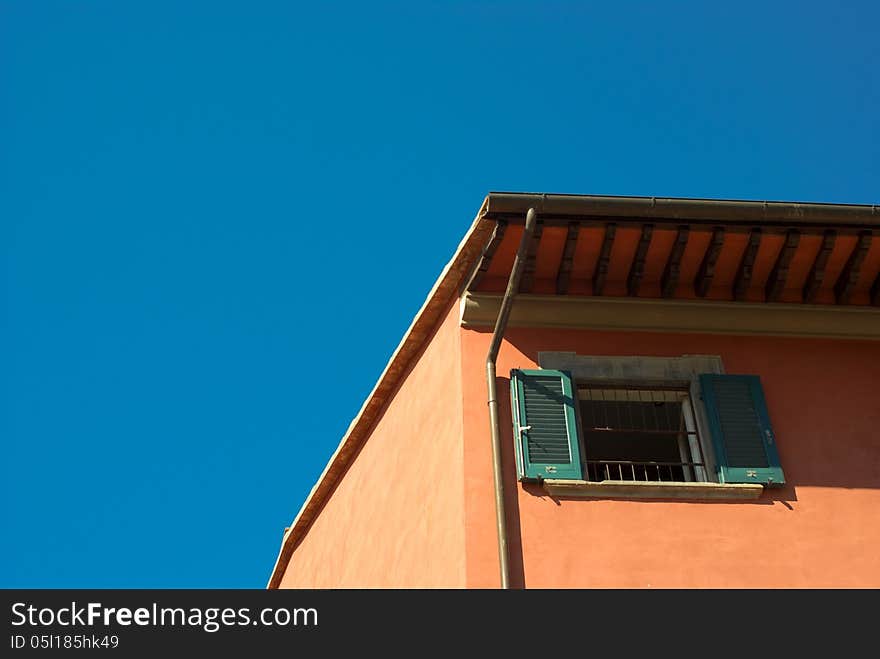 Tuscany house in clear blue sky background, Pisa, Italy