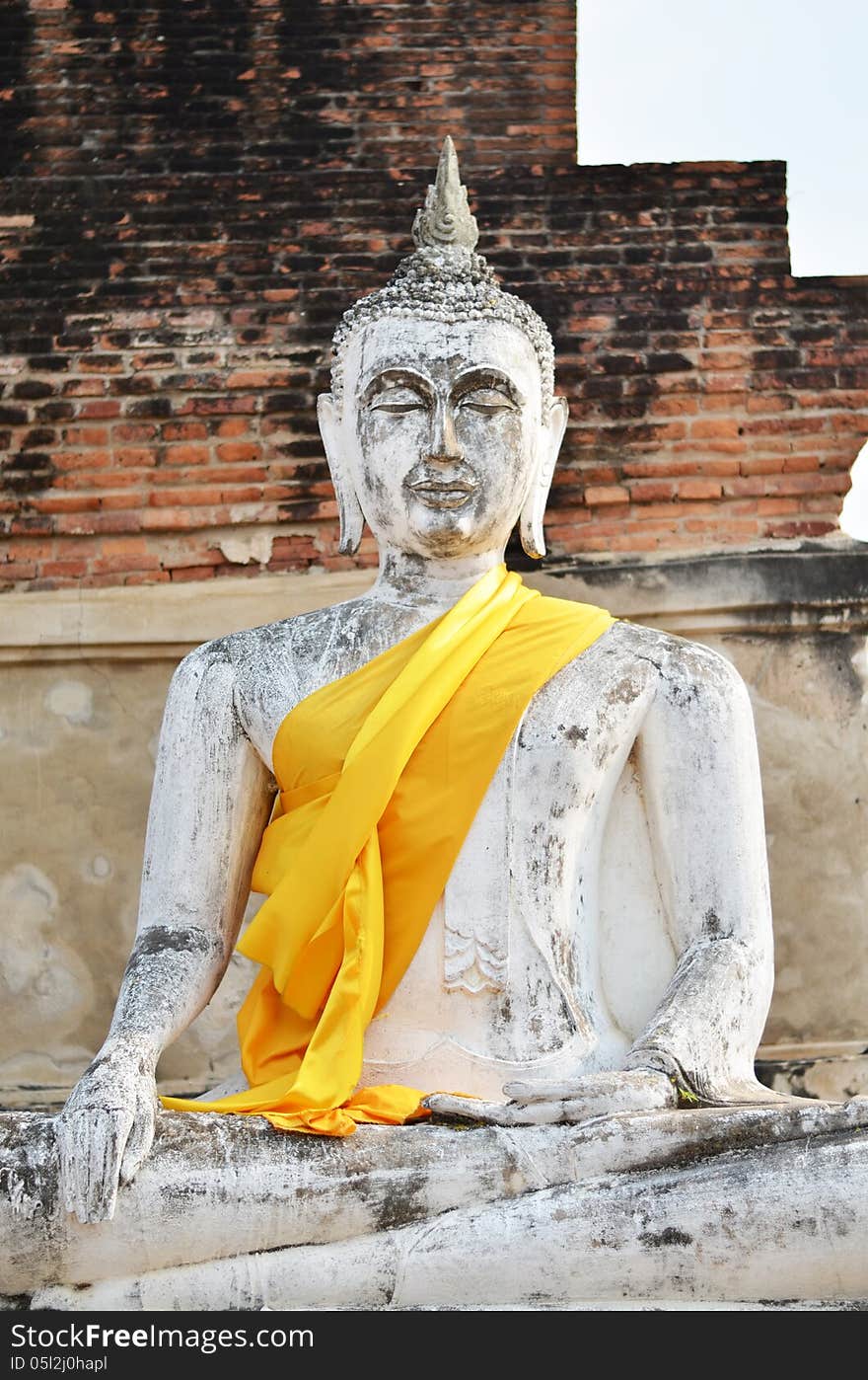 Ancient Buddha statues at Wat Yai Chai Mongkol in Ayutthaya