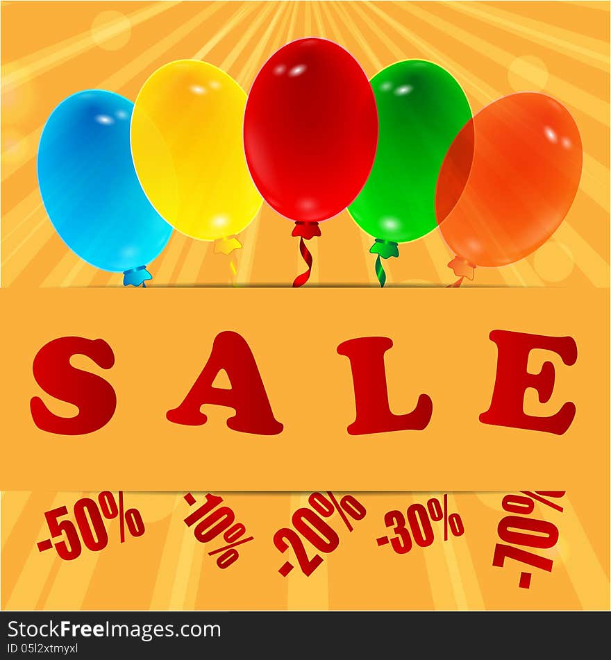 Orange background with balloons and discounts