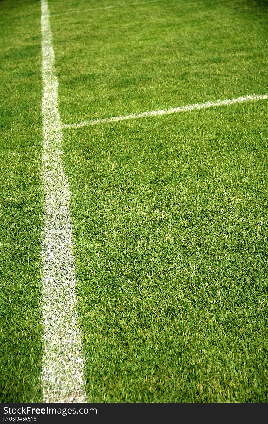 White straight line separate on beautiful green Football field