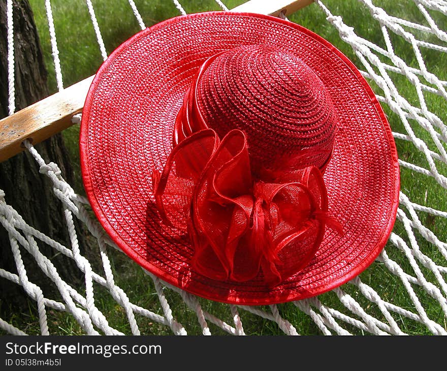 Red Straw Hat & Hammock